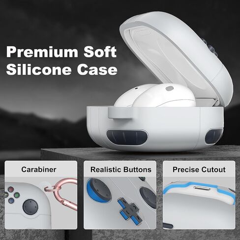 متوافق مع حافظة Samsung Galaxy Buds Pro 2/حافظة Galaxy Buds 2/حافظة Galaxy Buds FE/حافظة Galaxy Buds Pro/حافظة Galaxy Buds Live من السيليكون بتصميم مشغل الألعاب، رمادي فاتح in Kuwait