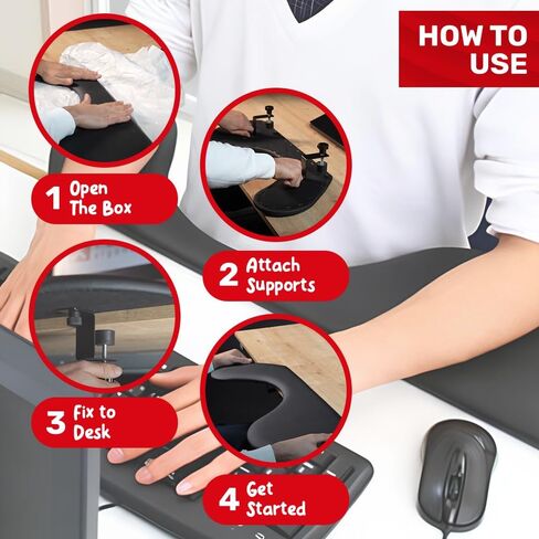Forearm Support, Wrist Rest, Clamp-on Table Mount Leather Elbow Armrest Pad, Ergonomic Design, Punch-Free Desk Extender for Home and Office, Easy Typing & Pain Relief in Saudi Arabia