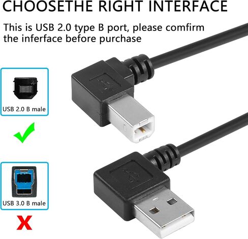CERRXIAN 90 Degree USB A to B Cable Printer Cable, 1ft Left Angle USB 2.0 Type A Male to Right & Left Angle USB 2.0 Type B Male Scanner Cable(rl) in Saudi Arabia
