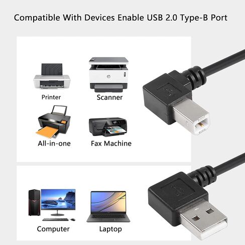CERRXIAN 90 Degree USB A to B Cable Printer Cable, 1ft Left Angle USB 2.0 Type A Male to Right & Left Angle USB 2.0 Type B Male Scanner Cable(rl) in Saudi Arabia