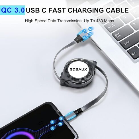 Car Carplay Cable for iPhone 16 15 Pro Max Plus Cable, Retractable USB A to Type C Charger Cord QC 3.0 Fast Charging Data Sync Compatible with Galaxy S23 S22 S10 Note G6 G5 PS5 and More 2-Pack 3.3ft in Saudi Arabia