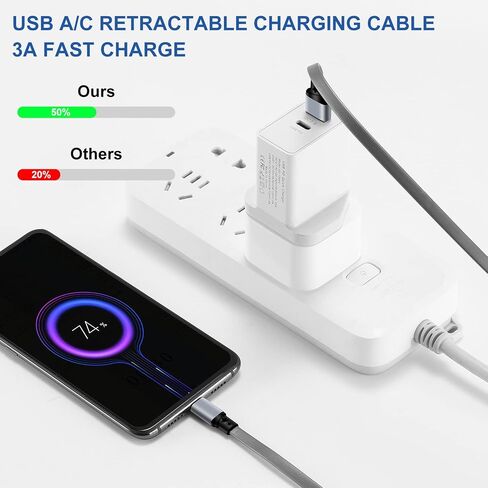 Car Carplay Cable for iPhone 16 15 Pro Max Plus Cable, Retractable USB A to Type C Charger Cord QC 3.0 Fast Charging Data Sync Compatible with Galaxy S23 S22 S10 Note G6 G5 PS5 and More 2-Pack 3.3ft in Saudi Arabia