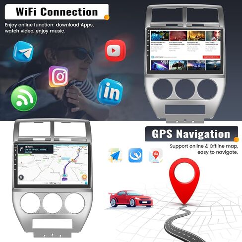 UNITOPSCI 2G+32G Android 13 ستيريو سيارة لسيارة Jeep Compass Patriot 2007-2009 راديو 10.1 بوصة شاشة لمس لاسلكية Apple CarPlay Android Auto GPS Navigation WiFi Bluetooth Mirror Link FM SWC+ميكروفون كاميرا احتياطية in Saudi Arabia
