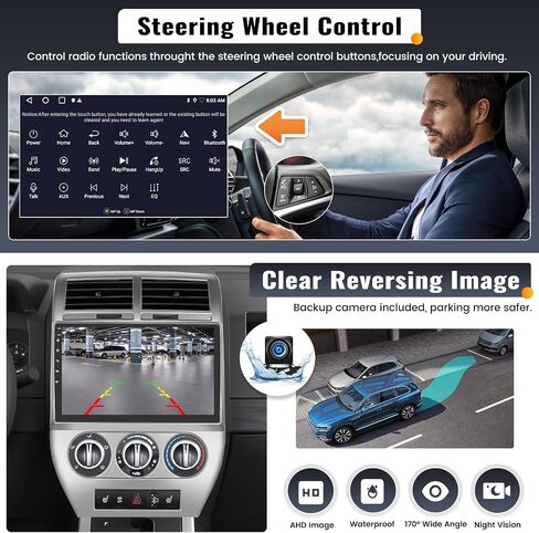 UNITOPSCI 2G+32G Android 13 ستيريو سيارة لسيارة Jeep Compass Patriot 2007-2009 راديو 10.1 بوصة شاشة لمس لاسلكية Apple CarPlay Android Auto GPS Navigation WiFi Bluetooth Mirror Link FM SWC+ميكروفون كاميرا احتياطية in Saudi Arabia