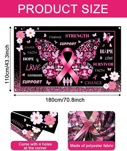 Mocsicka Breast Cancer Awareness Backdrop Breast Cancer Banner October Pink Ribbon Decor Breast Cancer Charity Activities Decorations Love Hope Faith Strength Background in Saudi Arabia