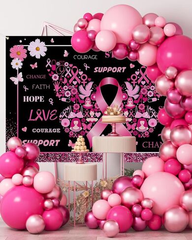 Mocsicka Breast Cancer Awareness Backdrop Breast Cancer Banner October Pink Ribbon Decor Breast Cancer Charity Activities Decorations Love Hope Faith Strength Background in Saudi Arabia