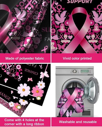 Mocsicka Breast Cancer Awareness Backdrop Breast Cancer Banner October Pink Ribbon Decor Breast Cancer Charity Activities Decorations Love Hope Faith Strength Background in Saudi Arabia