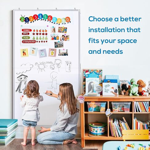 سبورة بيضاء كبيرة للجدار، لوحة مسح جافة مغناطيسية maxtek مقاس 72 × 40 بوصة، لوحة بيضاء مثبتة على الحائط، لوحة علامة مذكرة للرسائل قابلة للطي مع صينية قلم تحديد، ممحاة واحدة، 3 علامات و6 مغناطيسات in Kuwait