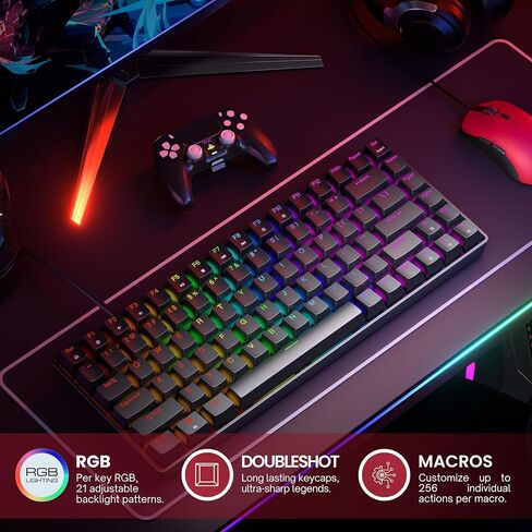 HK GAMING GK75 75% v3 | لوحة مفاتيح الألعاب الميكانيكية Hotswap | 84 مفتاحًا بإضاءة خلفية LED RGB متعددة الألوان لألعاب الكمبيوتر/Mac | تخطيط الولايات المتحدة (أسود، السرعة الميكانيكية صفراء) in Kuwait