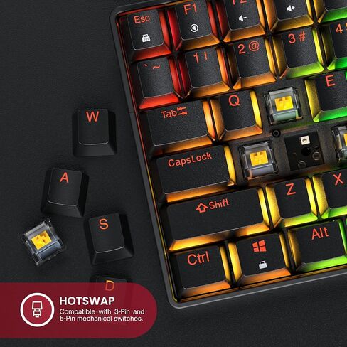 HK GAMING GK75 75% v3 | لوحة مفاتيح الألعاب الميكانيكية Hotswap | 84 مفتاحًا بإضاءة خلفية LED RGB متعددة الألوان لألعاب الكمبيوتر/Mac | تخطيط الولايات المتحدة (أسود، السرعة الميكانيكية صفراء) in Kuwait