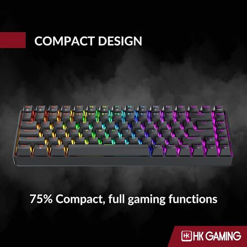 HK GAMING GK75 75% v3 | لوحة مفاتيح الألعاب الميكانيكية Hotswap | 84 مفتاحًا بإضاءة خلفية LED RGB متعددة الألوان لألعاب الكمبيوتر/Mac | تخطيط الولايات المتحدة (أسود، السرعة الميكانيكية صفراء) in Kuwait