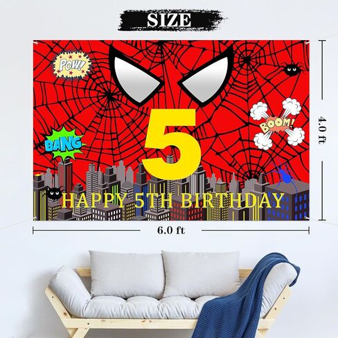 webenison العنكبوت 5th عيد ميلاد خلفية الكرتون moive مدينة بطل العنكبوت التصوير خلفية راية الأولاد خمس سنوات من العمر حفلة عيد ميلاد في الهواء الطلق ديكورات داخلية 6x4 قدم in Kuwait
