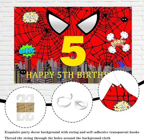 webenison العنكبوت 5th عيد ميلاد خلفية الكرتون moive مدينة بطل العنكبوت التصوير خلفية راية الأولاد خمس سنوات من العمر حفلة عيد ميلاد في الهواء الطلق ديكورات داخلية 6x4 قدم in Kuwait