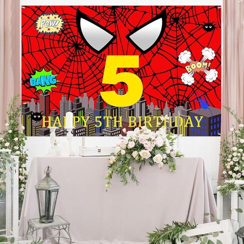 webenison العنكبوت 5th عيد ميلاد خلفية الكرتون moive مدينة بطل العنكبوت التصوير خلفية راية الأولاد خمس سنوات من العمر حفلة عيد ميلاد في الهواء الطلق ديكورات داخلية 6x4 قدم in Kuwait
