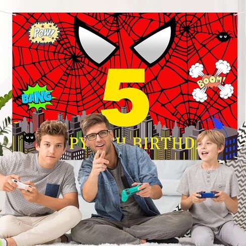 webenison العنكبوت 5th عيد ميلاد خلفية الكرتون moive مدينة بطل العنكبوت التصوير خلفية راية الأولاد خمس سنوات من العمر حفلة عيد ميلاد في الهواء الطلق ديكورات داخلية 6x4 قدم in Kuwait