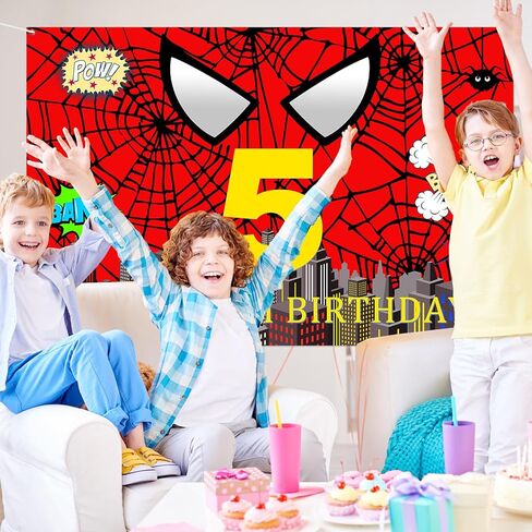 webenison العنكبوت 5th عيد ميلاد خلفية الكرتون moive مدينة بطل العنكبوت التصوير خلفية راية الأولاد خمس سنوات من العمر حفلة عيد ميلاد في الهواء الطلق ديكورات داخلية 6x4 قدم in Kuwait