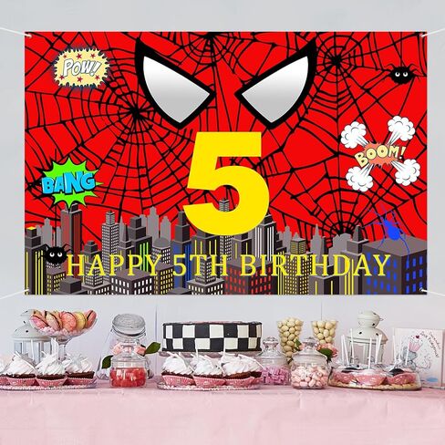 webenison العنكبوت 5th عيد ميلاد خلفية الكرتون moive مدينة بطل العنكبوت التصوير خلفية راية الأولاد خمس سنوات من العمر حفلة عيد ميلاد في الهواء الطلق ديكورات داخلية 6x4 قدم in Kuwait