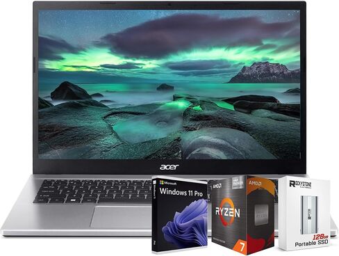acer Aspire 3 Slim Business Laptop[Windows 11 PRO], 15.6"" Full HD IPS, 6-Core AMD Ryzen 7 5700U (>i7-1255U), WiFi 6, RJ45, HDMI, W/Portable SSD(16GB|512GB SSD), Silver in Saudi Arabia