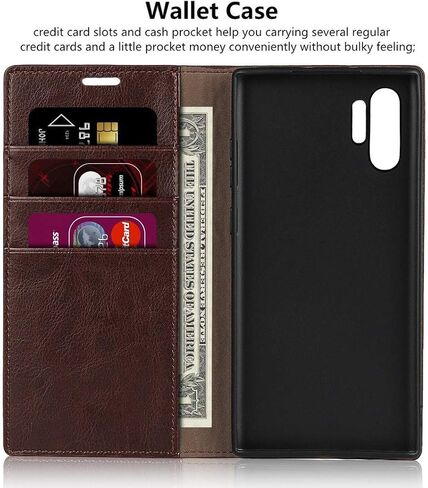 iCoverCase for Samsung Galaxy Note 10 Plus Wallet Case with Card Slots Holder, Premium Leather Kickstand Feature Flip Folio Case Cover for Galaxy Note 10 Plus (Brown) in Saudi Arabia