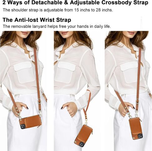حافظة محفظة KIHUWEY Crossbody لهاتف iPhone 14 Plus، حافظة جيب بسحاب مع حامل بطاقة، حافظة حماية من جلد البولي يوريثان RFID مع مسند حزام معصم قابل للفصل 6.7 بوصة (بني) in Kuwait