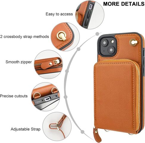 حافظة محفظة KIHUWEY Crossbody لهاتف iPhone 14 Plus، حافظة جيب بسحاب مع حامل بطاقة، حافظة حماية من جلد البولي يوريثان RFID مع مسند حزام معصم قابل للفصل 6.7 بوصة (بني) in Kuwait