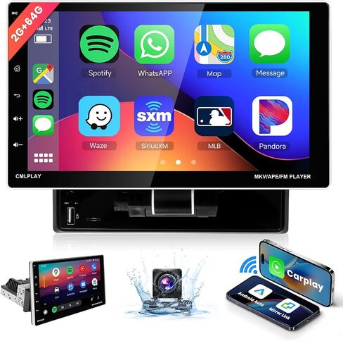2G 64G Android Single Din Car Stereo with Wireless Apple Carplay, Podofo 9 inch Adjustable Touch Screen Bluetooth Car Radio with GPS Navi Android Auto WiFi USB FM Radio HiFi Audio Backup Camera in Saudi Arabia