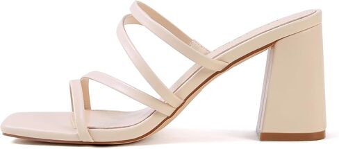 Shoe'N Tale Strappy Heels for Women Two Band Chunky Block Heeled Sandals Square Open Toe Backless Mules Slip On Pump Dress Shoes(8.5,Nude) in Saudi Arabia