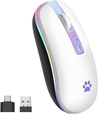 ماوس لاسلكي، ماوس لاسلكي قابل لإعادة الشحن 2.4 جيجا، ماوس كمبيوتر نحيف محمول بإضاءة خلفية LED لأجهزة الكمبيوتر المحمول، الكمبيوتر الشخصي، الكمبيوتر، ماك بوك، آيباد، كروم بوك، نوت بوك in Kuwait
