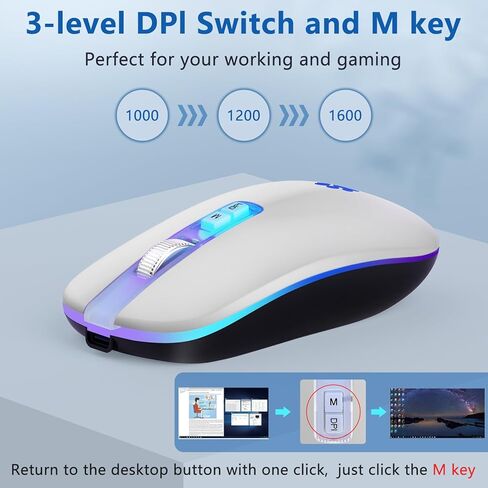 ماوس لاسلكي، ماوس لاسلكي قابل لإعادة الشحن 2.4 جيجا، ماوس كمبيوتر نحيف محمول بإضاءة خلفية LED لأجهزة الكمبيوتر المحمول، الكمبيوتر الشخصي، الكمبيوتر، ماك بوك، آيباد، كروم بوك، نوت بوك in Kuwait