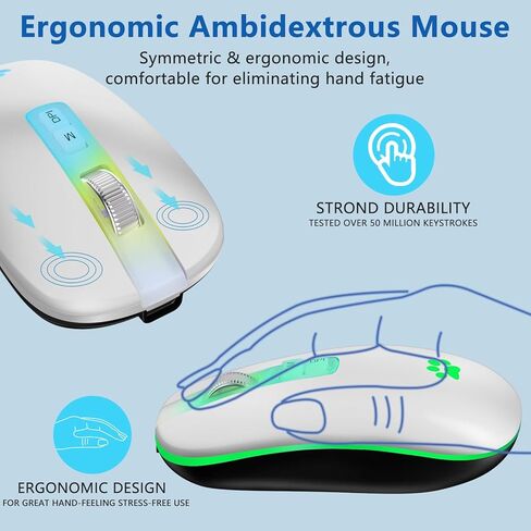 ماوس لاسلكي، ماوس لاسلكي قابل لإعادة الشحن 2.4 جيجا، ماوس كمبيوتر نحيف محمول بإضاءة خلفية LED لأجهزة الكمبيوتر المحمول، الكمبيوتر الشخصي، الكمبيوتر، ماك بوك، آيباد، كروم بوك، نوت بوك in Kuwait
