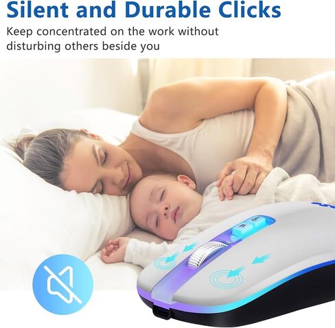 ماوس لاسلكي، ماوس لاسلكي قابل لإعادة الشحن 2.4 جيجا، ماوس كمبيوتر نحيف محمول بإضاءة خلفية LED لأجهزة الكمبيوتر المحمول، الكمبيوتر الشخصي، الكمبيوتر، ماك بوك، آيباد، كروم بوك، نوت بوك in Kuwait