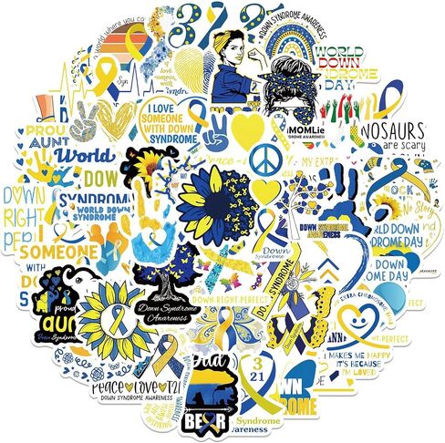50pcs Down Syndrome Awareness Stickers|Vinyl Waterproof Care for Children Stickers for Laptop,Car Bumper，Luggage,Skateboard,Water Bottles,Computer,Phone, Kids Teens Adults (Downs Syndrome) in Saudi Arabia