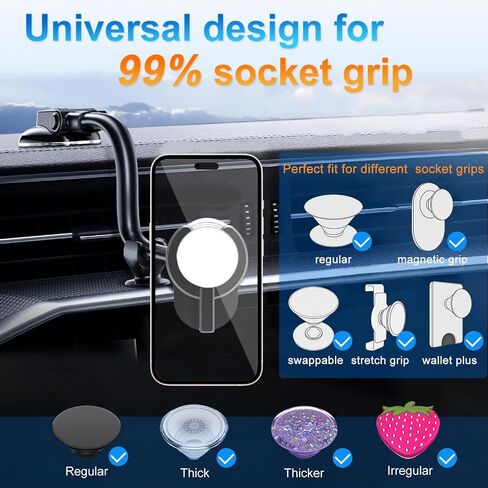 Car Mount for Pop Socket, Dashboard Windshield Car Phone Holder Compatible with Popsocket, Powerful Suction Cup Car Phone Mount Fits All Smartphones with Pop Grip in Kuwait
