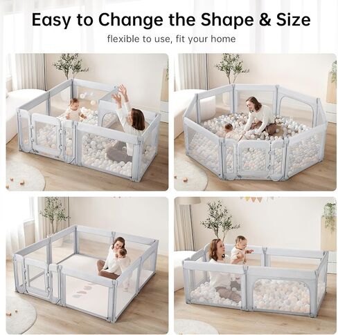 Baby Playpen with Door, Foldable Playpen for Babies and Toddlers, Adjustable Play Pen Baby Play Yard, Large Toddler Playpen,Khaki in Saudi Arabia