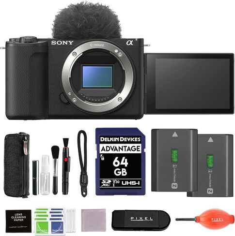 Sony ZV-E10 II Mirrorless Camera Black Bundle with Extra FZ-100 Battery, 64GB SDXC Memory Card & Additional Accessories | zve10 ii in Saudi Arabia