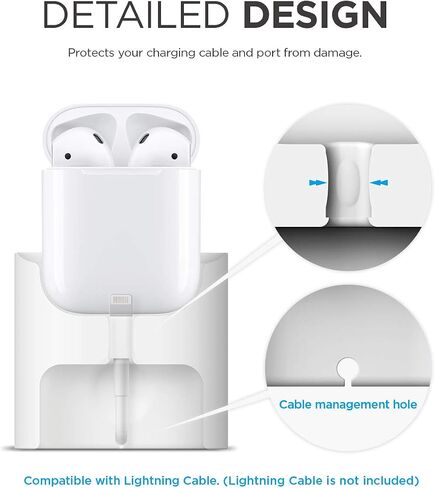 elago Upgraded Stand Charging Dock Compatible with Apple AirPods 1 & 2, Compatible with Apple TV Remote, Compatible with Apple Pencil [White] - Stand/Holder/Docking Station in Saudi Arabia