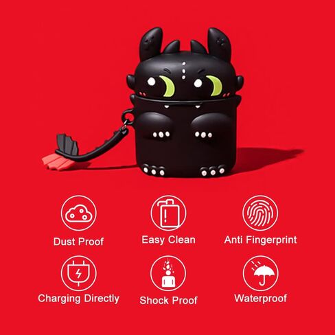 Cute Case Cover Compatible with AirPods 4th with Carabiner Keychain Hook,Funny Unique 3D Soft Silicone Shockproof Protective Skin Case Cover for Airpod 4th Case-Toothless in Saudi Arabia