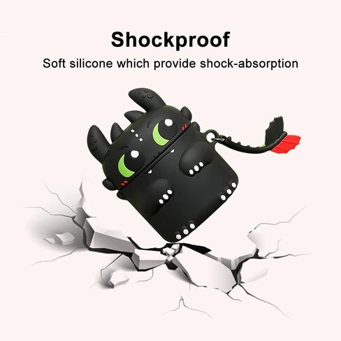 Cute Case Cover Compatible with AirPods 4th with Carabiner Keychain Hook,Funny Unique 3D Soft Silicone Shockproof Protective Skin Case Cover for Airpod 4th Case-Toothless in Saudi Arabia