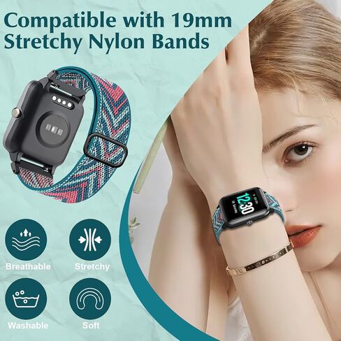 Stretch Nylon Band Compatible with Veryfitpro ID205L Watch, 19mm Elastic Replacement Strap for Blackview ID205L/Letsfit ID205L/Fitpolo ID205L/ASIAMENG ID205L/Willful ID205L/YAMAY ID205L SW020. in Saudi Arabia
