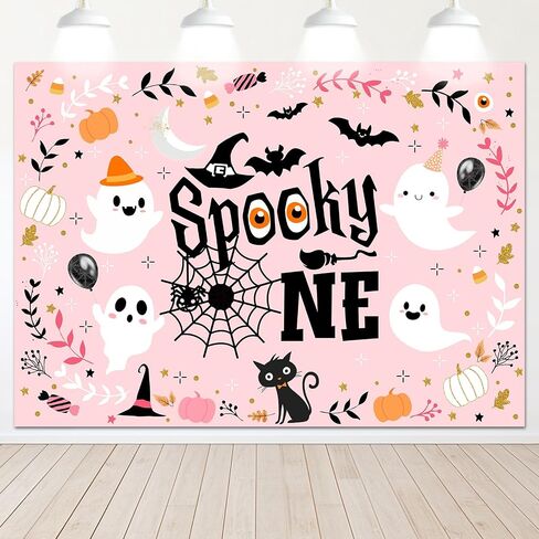 mocsicka عصبي خلفية واحدة الوردي فتاة شبح خلفية عيد ميلاد الأول لطيف شبح spooktacular هالوين أول عيد ميلاد حزب زينة راية صور استوديو الدعائم (7x5ft) in Saudi Arabia