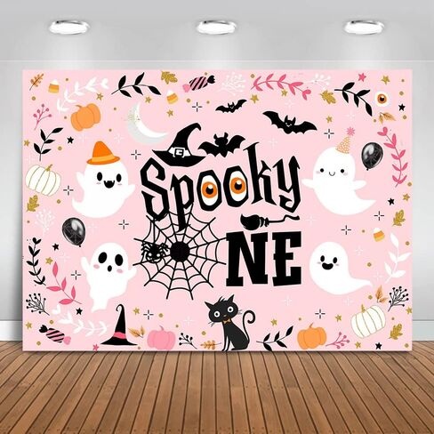 mocsicka عصبي خلفية واحدة الوردي فتاة شبح خلفية عيد ميلاد الأول لطيف شبح spooktacular هالوين أول عيد ميلاد حزب زينة راية صور استوديو الدعائم (7x5ft) in Saudi Arabia