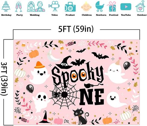 mocsicka عصبي خلفية واحدة الوردي فتاة شبح خلفية عيد ميلاد الأول لطيف شبح spooktacular هالوين أول عيد ميلاد حزب زينة راية صور استوديو الدعائم (7x5ft) in Saudi Arabia