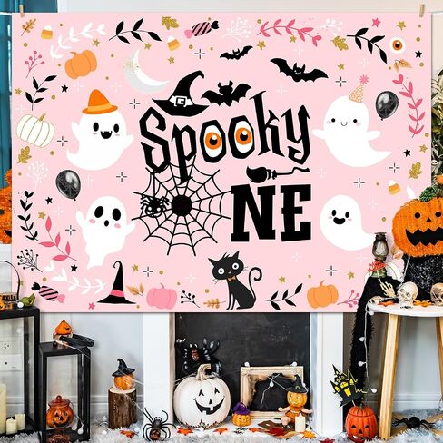 mocsicka عصبي خلفية واحدة الوردي فتاة شبح خلفية عيد ميلاد الأول لطيف شبح spooktacular هالوين أول عيد ميلاد حزب زينة راية صور استوديو الدعائم (7x5ft) in Saudi Arabia