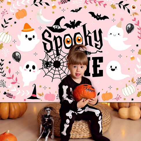 mocsicka عصبي خلفية واحدة الوردي فتاة شبح خلفية عيد ميلاد الأول لطيف شبح spooktacular هالوين أول عيد ميلاد حزب زينة راية صور استوديو الدعائم (7x5ft) in Saudi Arabia