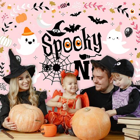mocsicka عصبي خلفية واحدة الوردي فتاة شبح خلفية عيد ميلاد الأول لطيف شبح spooktacular هالوين أول عيد ميلاد حزب زينة راية صور استوديو الدعائم (7x5ft) in Saudi Arabia