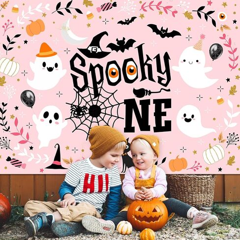 mocsicka عصبي خلفية واحدة الوردي فتاة شبح خلفية عيد ميلاد الأول لطيف شبح spooktacular هالوين أول عيد ميلاد حزب زينة راية صور استوديو الدعائم (7x5ft) in Saudi Arabia