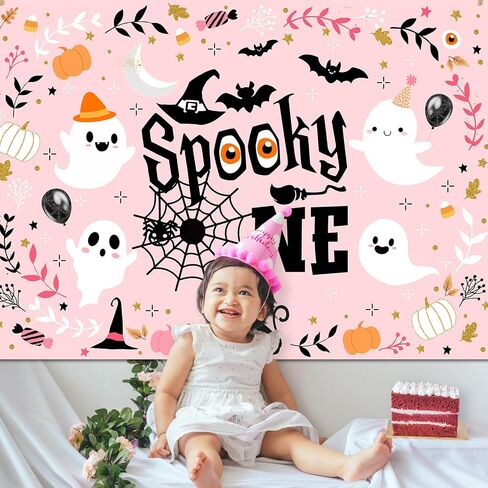 mocsicka عصبي خلفية واحدة الوردي فتاة شبح خلفية عيد ميلاد الأول لطيف شبح spooktacular هالوين أول عيد ميلاد حزب زينة راية صور استوديو الدعائم (7x5ft) in Saudi Arabia