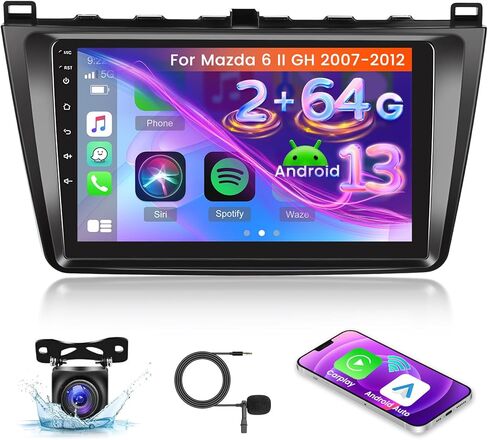 [2+64G] for Mazda 6 2007-2012 Android 13 Car Stereo - Wireless Apple Carplay and Android Auto - 9 Inch HD Touchscreen GPS Navigation Headunit - WiFi, EQ, Multiple UI, SWC + AHD Backup Camera + Canbus in Saudi Arabia
