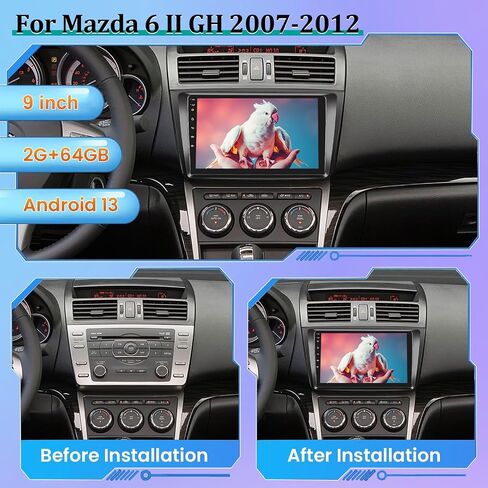 [2+64G] for Mazda 6 2007-2012 Android 13 Car Stereo - Wireless Apple Carplay and Android Auto - 9 Inch HD Touchscreen GPS Navigation Headunit - WiFi, EQ, Multiple UI, SWC + AHD Backup Camera + Canbus in Saudi Arabia