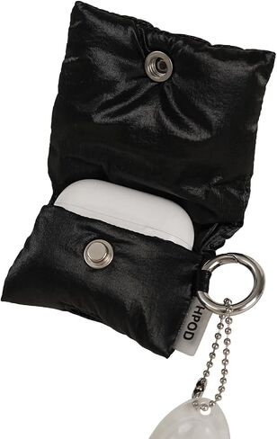 HPOD Compatible with AirPods Pro Case Cover,Fashionable and Trendy Down Cotton Padded Quilted Headphone Bag with Portable Rope Compatible for Airpods Pro and Airpods 3 Case Cover (Black) in Saudi Arabia